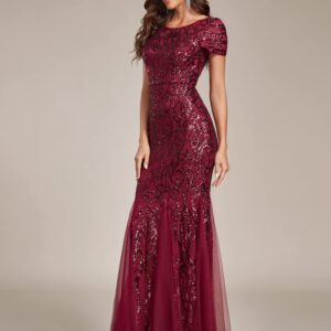 Ever-Pretty Women's Tulle Sequin Bodycon Open Back Mermaid Formal Gowns and Evening Dress Burgundy US8