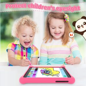 Kunleba 7 Inch Kids Tablet Andriod 12 Tablet for Kids Quad Core 2GB RAM 32GB ROM 128GB Expansion Parental Control Learning Tablet Portable Shockproof Case (Pink)