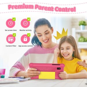 Kunleba 7 Inch Kids Tablet Andriod 12 Tablet for Kids Quad Core 2GB RAM 32GB ROM 128GB Expansion Parental Control Learning Tablet Portable Shockproof Case (Pink)