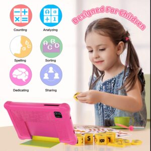 Kunleba 7 Inch Kids Tablet Andriod 12 Tablet for Kids Quad Core 2GB RAM 32GB ROM 128GB Expansion Parental Control Learning Tablet Portable Shockproof Case (Pink)