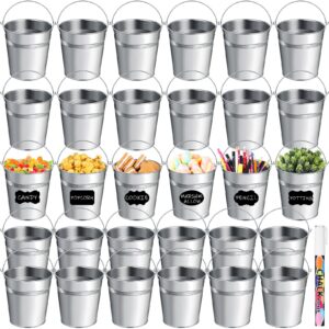 rtteri 30 pcs small galvanized metal buckets bulk 5 x 4.5 inches with chalkboard labels and dry erase pen snack baskets for wedding decorations, garden planters, party