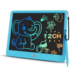 bravokids lcd writing tablet board, 12inch colorful doodle board drawing pad toys for 3-8 years girls boys, toddler educational & learning birthday gift for age 3 4 5 6 7 8 years old kids, blue
