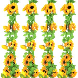 bigotters 4 pack sunflower garland for decoration, silk sunflowers artificial flowers for sunflower theme party fall wedding decor baby bridal shower decorations