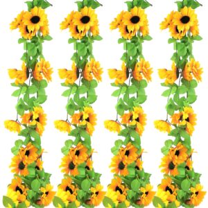 BigOtters 4 Pack Sunflower Garland for Decoration, Silk Sunflowers Artificial Flowers for Sunflower Theme Party Fall Wedding Decor Baby Bridal Shower Decorations