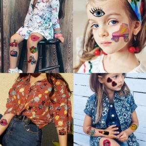 CHARLENT 148 PCS 90s 80s Theme Temporary Tattoos for Kids - Retro Individual Tattoos for Boys Girls 90s Birthday Party Favors Goodie Bag Fillers