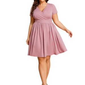 Ever-Pretty Summer Mini A-Lline Short Sleeves A-Line Curve Dresses for Women 2023 Dusty Rose L