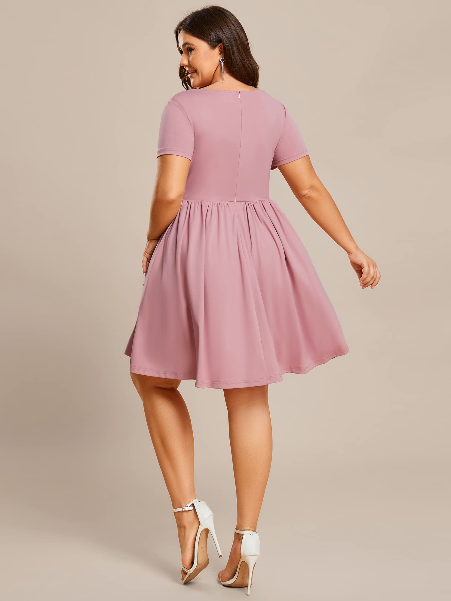 Ever-Pretty Summer Mini A-Lline Short Sleeves A-Line Curve Dresses for Women 2023 Dusty Rose L