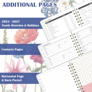 2024-2027 Monthly Planner - 3 Year Monthly Planner/Calendar 2024-2027, Jul. 2024 - Jun. 2027, 2024-2027 Monthly Planner, 6.3" x 8.4", 36 Monthly Calendar with Tabs + Back Pocket - Flowers