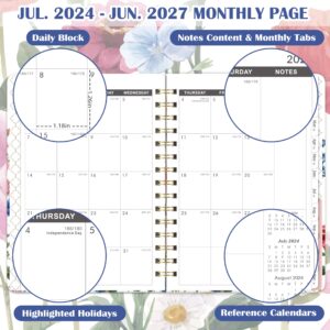 2024-2027 Monthly Planner - 3 Year Monthly Planner/Calendar 2024-2027, Jul. 2024 - Jun. 2027, 2024-2027 Monthly Planner, 6.3" x 8.4", 36 Monthly Calendar with Tabs + Back Pocket - Flowers