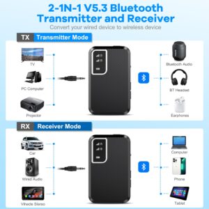 Swiitech Bluetooth Transmitter Receiver, 2-in-1 V5.3 Bluetooth Aux Adapter with LED Display, Portable Adapter for TV/Car/MP3 Player/Home Theater/Switch, Low Latency, Pairs 2 Devices Simultaneously