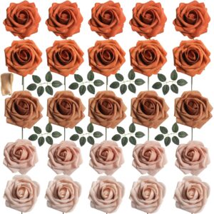 JGRSHES Orange Artificial Flowers Fake Flowers with Stems 25 pcs Foam Roses Artificial Flowers for DIY Bridal Bouquets Faux Flower for Table Centerpieces Home Decorations (Orange)