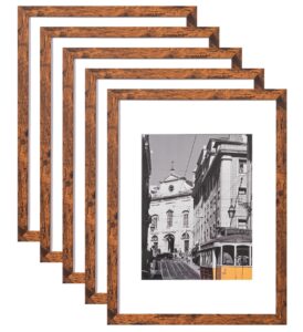 eletecpro 12x16 picture frames set of 5, gallery wall frame display 8.5x11 photo with mat or 12x16 without mat, picture frame collage wall decor for wall mounting, brown