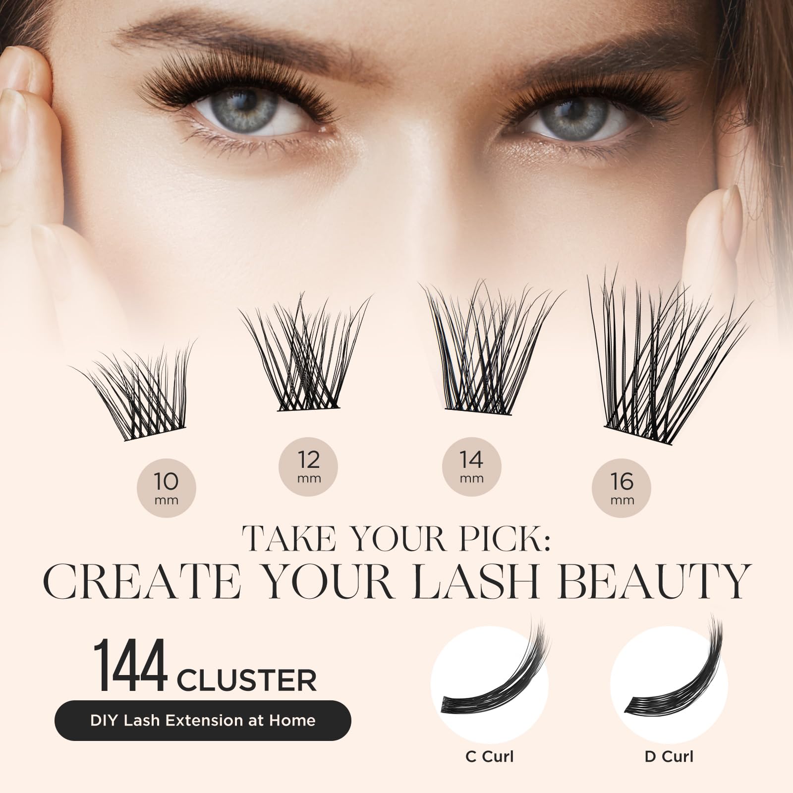 LASHVIEW DIY Cluster Eyelash Extensions Reusable Individual Lashes Super Thin Band & Soft (D17-D)