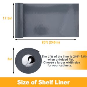 Corodo Shelf Liner, Shelf Liners for Kitchen Cabinets Non-Adhesive, Washable Cupboard Liner, Non Slip Waterproof Drawer Liner for Refrigerator Pantry (Grey, 17.5" x 240")