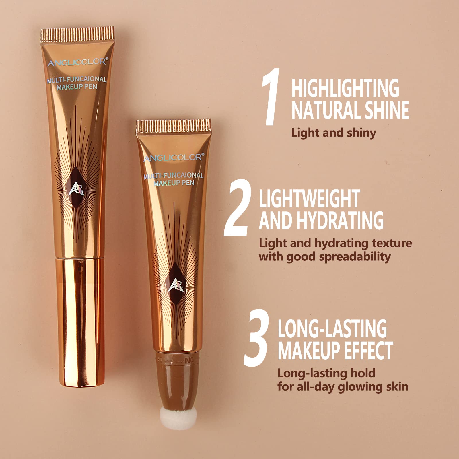 Anglicolor Contour Stick With Cushion Applicator,Liquid Contour Wand Long Lasting,Cream Contour Smooth Lightweight Blendable,Liquid Bronzer For Face Natural Matte Finish(#02 Fair Medium)