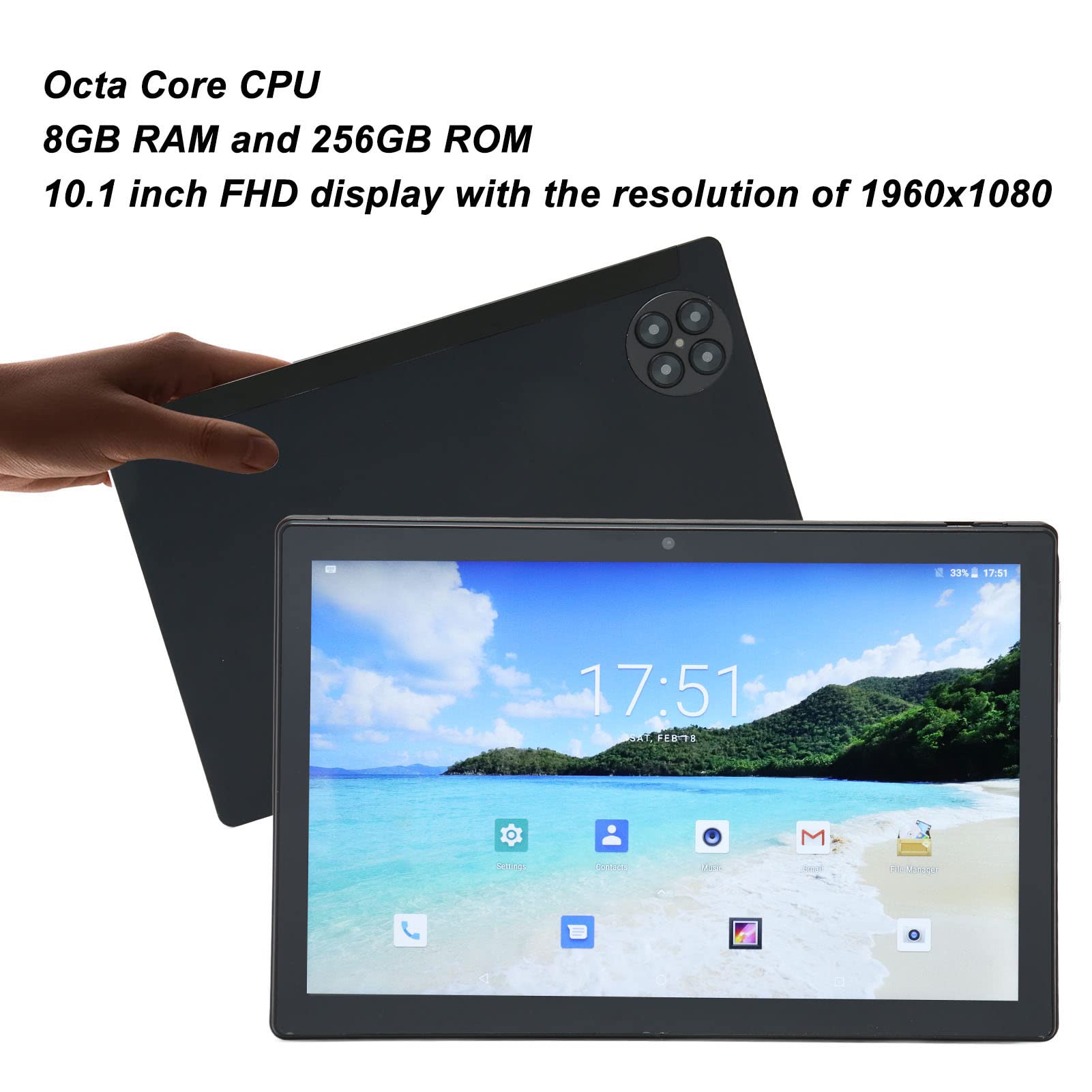 Pomya 10.1 Inch FHD Tablet, 5G WiFi Tablet for Android12, 8GB RAM 256GB ROM, 4G LTE Calling Tablet with 8MP 16MP Camera, 7000mAh Type C Octa Core Tablet for Office Home Travel