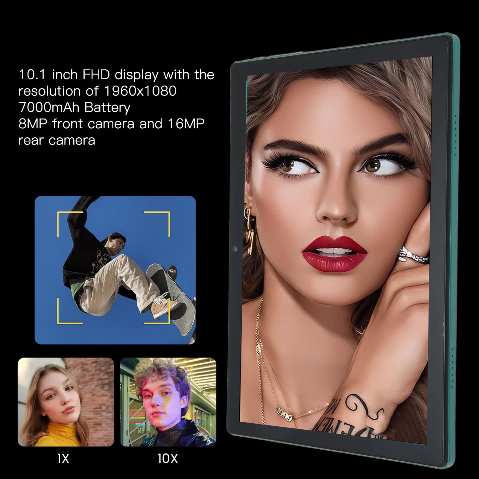 Pomya 10.1 Inch FHD Tablet, 5G WiFi Tablet for Android12, 8GB RAM 256GB ROM, 4G LTE Calling Tablet with 8MP 16MP Camera, 7000mAh Type C Octa Core Tablet for Daily Use