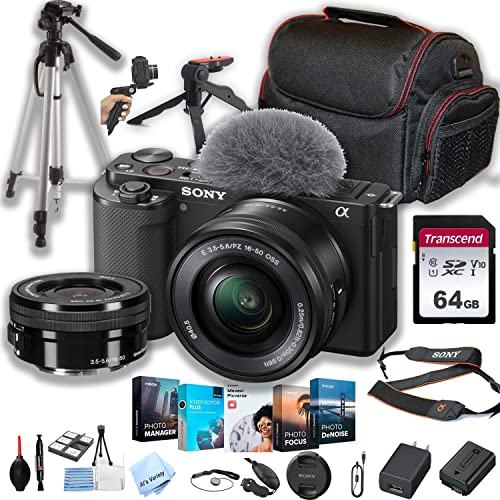 Sony ZV-E10 Mirrorless Camera with 16-50mm Lens + 64GB Memory + Case+ Steady Grip Pod + Tripod+ Software Pack + More (30pc Bundle)