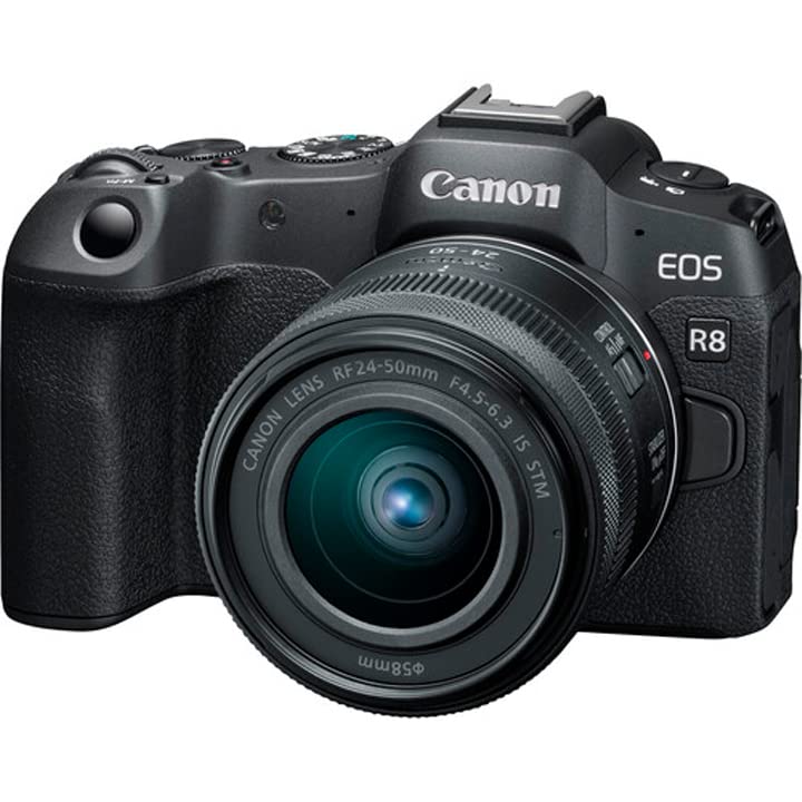 Canon EOS R8 Mirrorless Camera w/RF 24-50mm f/4.5-6.3 is STM Lens + EF 75-300mm f/4-5.6 III Lens + 420-800mm f/8.3 HD Lens + 2X 64GB Memory + Case + Microphone + LED Video Light + More (35pc Bundle)