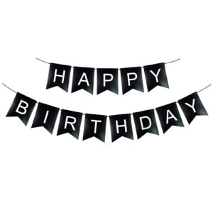 black happy birthday banner, black happy birthday bunting banner with white letters birthday party decoration supplies