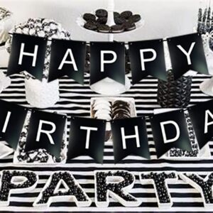 Black Happy Birthday Banner, Black Happy Birthday Bunting Banner with White Letters Birthday Party Decoration Supplies