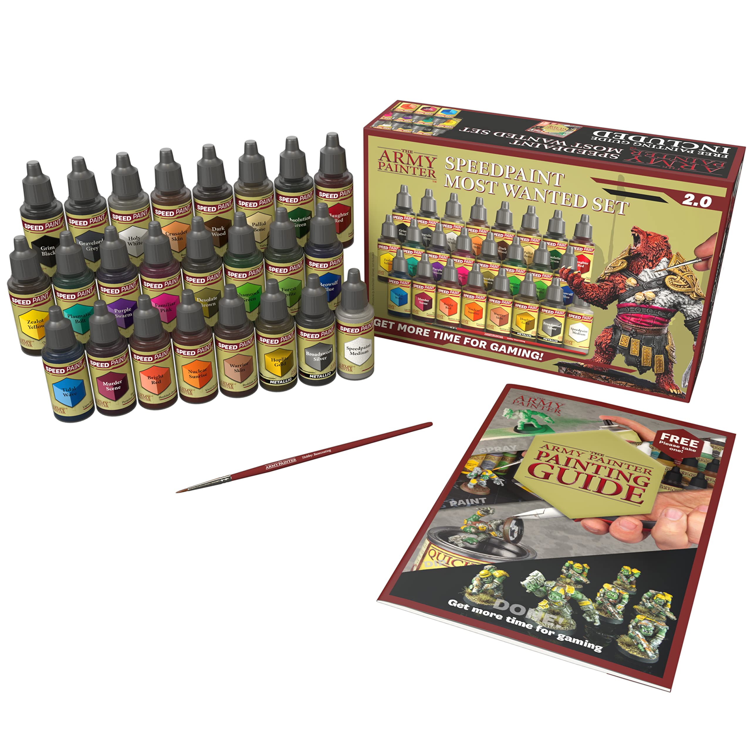 The Army Painter Speedpaint Most Wanted Set 2.0+, 24x18ml Speed Model Paint Kit Pre-Loaded with Mixing Balls, 1 Brush- Base - Model Paint Set for Plastic Models