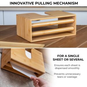 Paper Towel Dispenser Bamboo - Wall Mount & Countertop - Multifold, Trifold Hand Towel, Folded Paper & Napkin Holder - Eco-Friendly Bathroom Towel Dispenser Solution for Home & Office