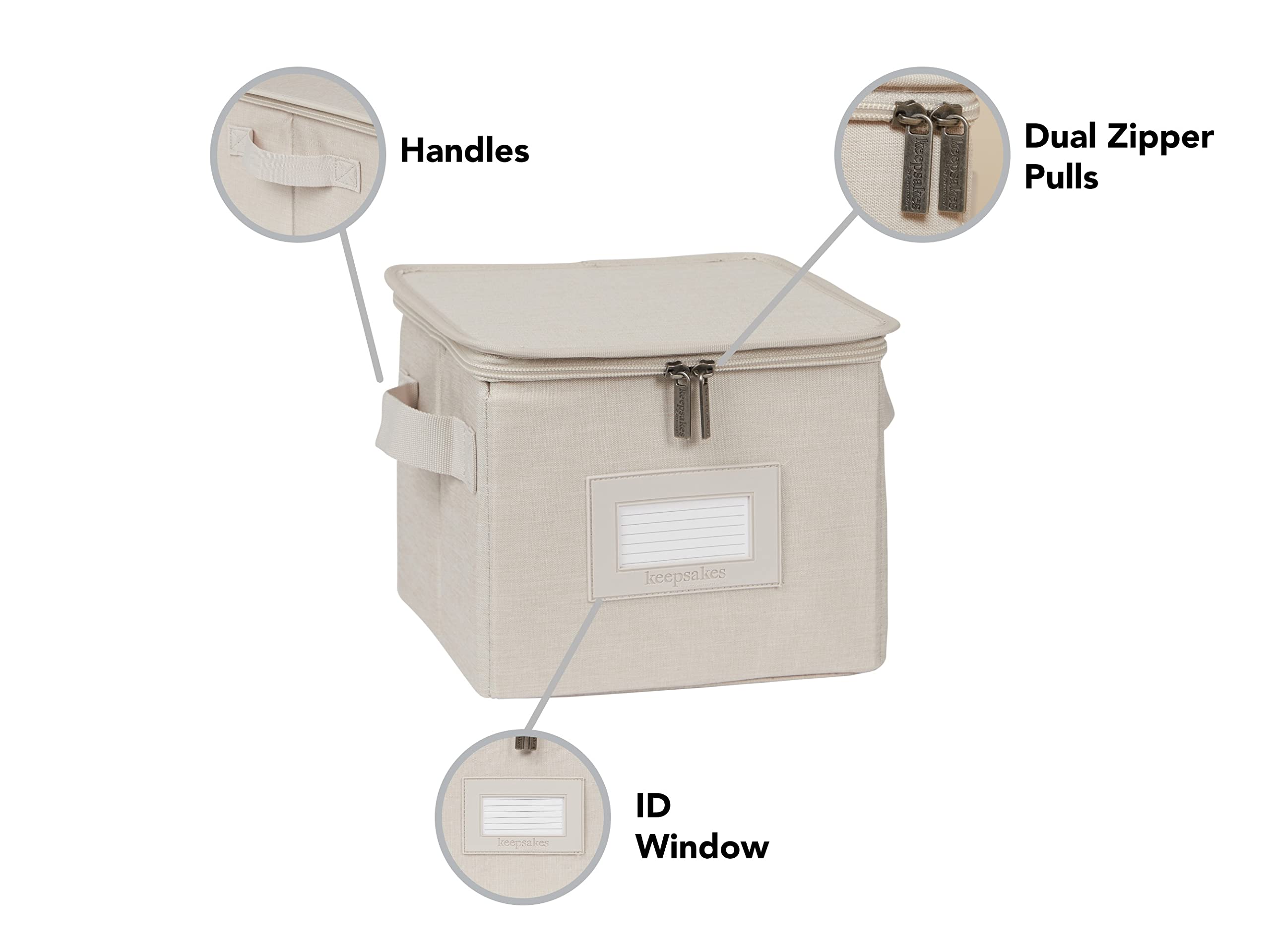 Covermates Keepsakes - Zip-Top Storage Box - Heavy Duty Polyester- Reinforced Handles - Stackable Design - Indoor Storage-Beige Heather