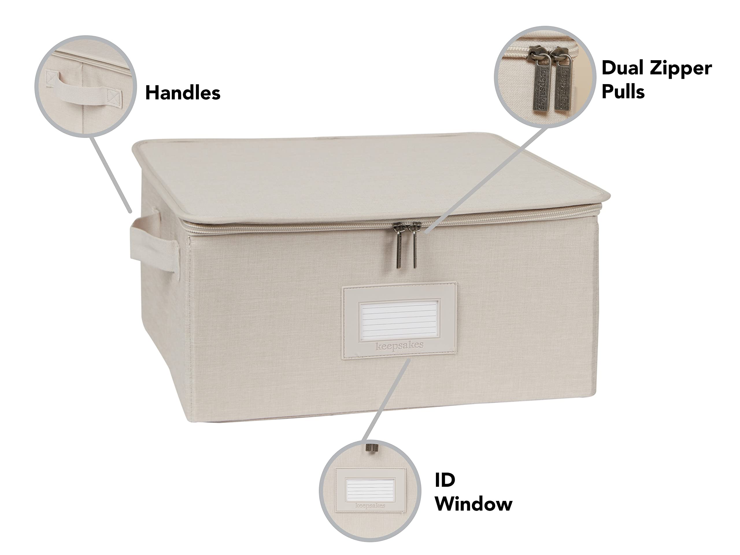 Covermates Keepsakes - Zip-Top Storage Box - Heavy Duty Polyester- Reinforced Handles - Stackable Design - Indoor Storage-Beige Heather