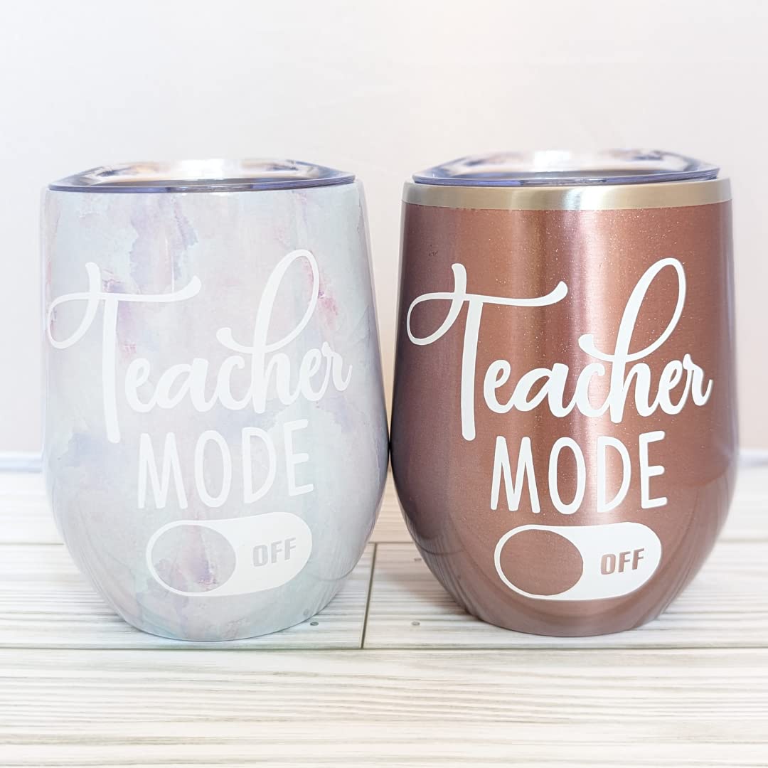 Teacher Mode Off - Stainless Steel Stemless Wine Tumbler (Rose Gold)