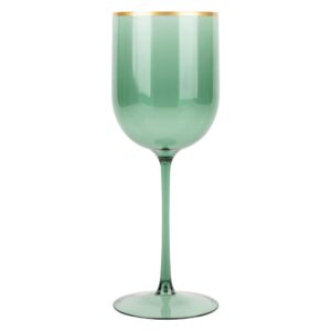 ecoquality translucent plastic green wine glasses with gold rim - 12 oz wine glass with stem, disposable shatterproof wine goblets, reusable, elegant drink cup tumblers weddings, party (10 pack)