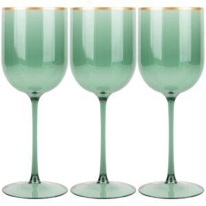 EcoQuality Translucent Plastic Green Wine Glasses with Gold Rim - 12 oz Wine Glass with Stem, Disposable Shatterproof Wine Goblets, Reusable, Elegant Drink Cup Tumblers Weddings, Party (10 PACK)