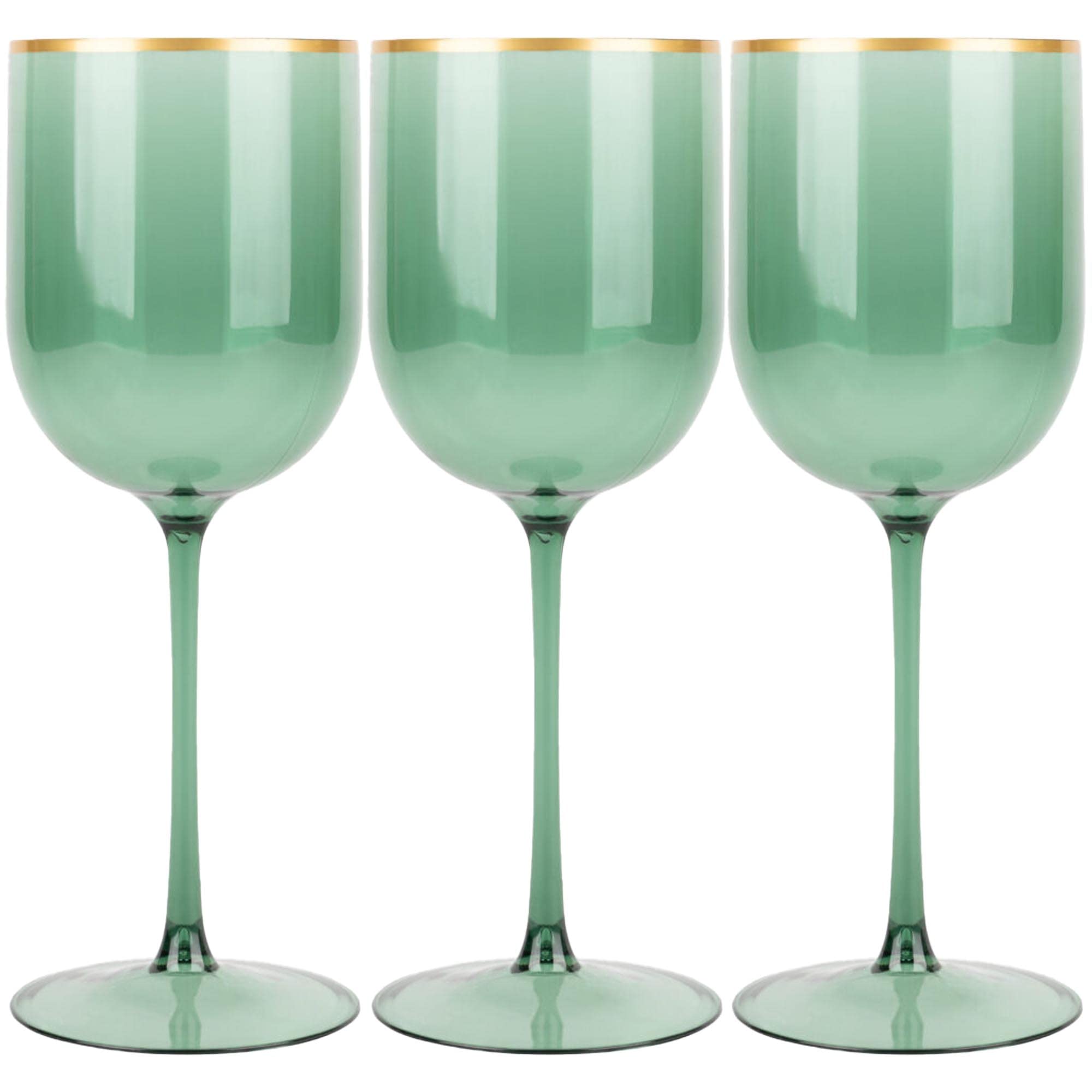 EcoQuality Translucent Plastic Green Wine Glasses with Gold Rim - 12 oz Wine Glass with Stem, Disposable Shatterproof Wine Goblets, Reusable, Elegant Drink Cup Tumblers Weddings, Party (10 PACK)