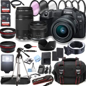 canon eos r8 mirrorless camera with rf 24-50mm f/4.5-6.3 is stm lens + 75-300mm f/4-5.6 iii lens + 128gb memory + case + tripod + filters (40pc bundle)