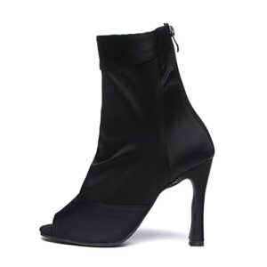 vcixxvce women's open toe dance boots ballroom salsa latin ankel booties black high heels dance shoes 4 inch heel, 8.5 us
