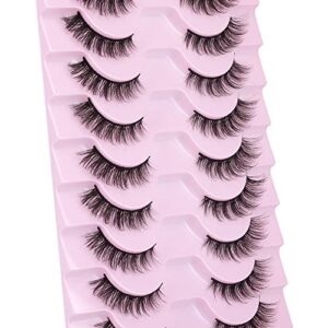 Half Lashes Natural Look Wispy 3D Cat Eye Lashes Fluffy Accent Corner False Eyelashes 12MM Half Eyelashes Mink Fake Eyelashes 10 Pairs Lightweight 3/4 Eyelashes Pack