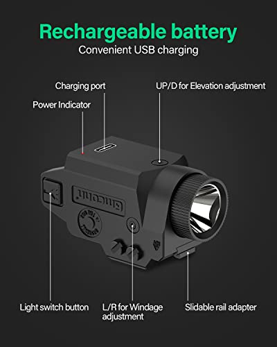 Gmconn Green Laser Light Combo, Tactical Pistol Light 650 Lumen LED Flashlight with Green Beam for Glock Taurus