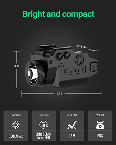 Gmconn Green Laser Light Combo, Tactical Pistol Light 650 Lumen LED Flashlight with Green Beam for Glock Taurus