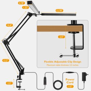 JOSTIC LED Desk Lamp with Clamp, Super Bright Double Head Desk Lamps for Home Office, 5 Color Modes, 10%~100% Dimmable Brightness, Architect Task Desk Light, Modern Swing Arm Workbench Desk Lighting