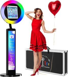 zlpower portable photo booth shell stand stand for ipad 10.2" 10.9" 11" 12.9" printer stand selfie customized logo photobooth with round rgb led light ring and flight case for events christmas wedding