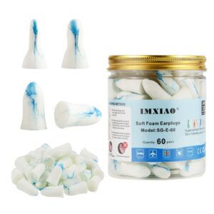 ear plugs for sleeping noise cancelling - imxiao reusable soft foam earplugs noise reduction, ultra soft and comfortable earplugs for sleeping,snoring,travel and all loud events,60 pairs(blue white)