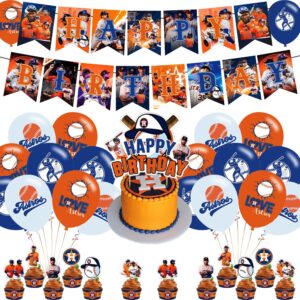astros baseball party decorations,birthday party supplies for baseball team party supplies includes banner - cake topper - 12 cupcake toppers - 18 balloons