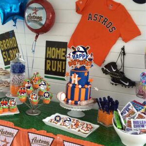 Astros Baseball Party Decorations,Birthday Party Supplies For Baseball Team Party Supplies Includes Banner - Cake Topper - 12 Cupcake Toppers - 18 Balloons
