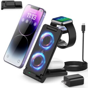 i.valux 3 in 1 charging station for apple devices, foldable travel wireless charger stand charging dock for iphone 15 14 13 12 11 pro max plus xr xs 8 plus, apple watch series 9/8/7/6/5/4/3/2,airpods