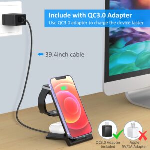 i.VALUX 3 in 1 Charging Station for Apple Devices, Foldable Travel Wireless Charger Stand Charging Dock for iPhone 15 14 13 12 11 Pro Max Plus XR XS 8 Plus, Apple Watch Series 9/8/7/6/5/4/3/2,AirPods