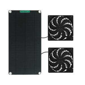 solar panel fan kit, himino 10w dual fan with 6.5ft/1.9 m cable for small chicken coops, greenhouses, doghouses,sheds,pet houses, window exhaust