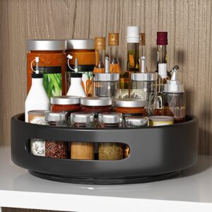 carbon steel lazy susan organizer,black 360°stable revolving spice rack turntable for pantry cabinet,decorative trays storage containers organizer for kitchen cabinet, snacks, bathroom,12.2inch