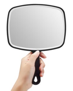 omiro hand mirror, large black handheld mirror with handle, 10.3" l x 7.4" w