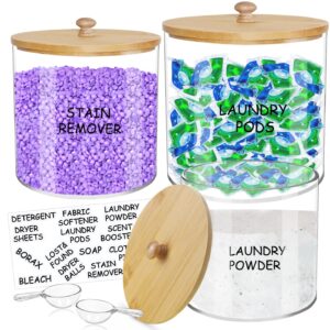 Large Capacity Laundry Room Organization Jars, 3 Pcs Acrylic Laundry Detergent Container with 2 Scoops & Labels, Clear Laundry Jars for Powder, Dryer balls, Pods,Scent Boosters, Laundry Room Storage