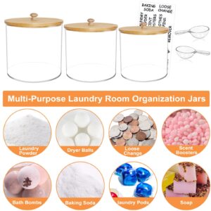 Large Capacity Laundry Room Organization Jars, 3 Pcs Acrylic Laundry Detergent Container with 2 Scoops & Labels, Clear Laundry Jars for Powder, Dryer balls, Pods,Scent Boosters, Laundry Room Storage